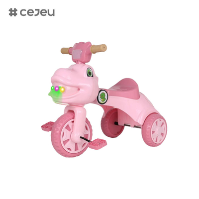 Dreifahrrad in Form eines Dinosauriers für Kinder, mit Musik, Licht, Lagerraum, rosa, grün, Kaffeefarben