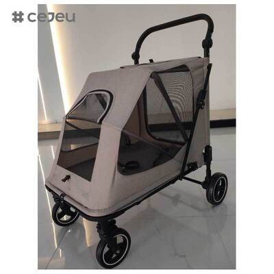 CJ-HQ-12 Large Dog Stroller (50kg) Foldable Frame Adjustable Handles Breathable Mesh Panels Four-Wheel Design Hanging