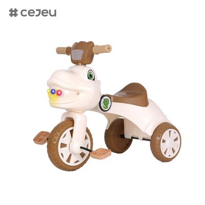 Dreifahrrad in Form eines Dinosauriers für Kinder, mit Musik, Licht, Lagerraum, rosa, grün, Kaffeefarben