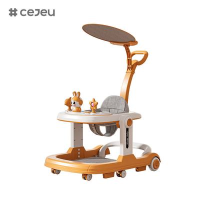 QRBB-869A, Babywalker, 2 in 1 3 Höhenregler Rad*6 Bremse/Musik/Spielzeug Sicherheitsstreifen gegen Stürze Sitzkissen: Leinen