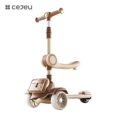 CJ-JQX-615-1 Child Seat Multifunctional 3-in-1 Steel Foldable Tricycle Scooter LED Light Plastic Wheels Height Adjustable for Kids Home